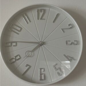 Modern Wall Clock - White with Silver Numerals